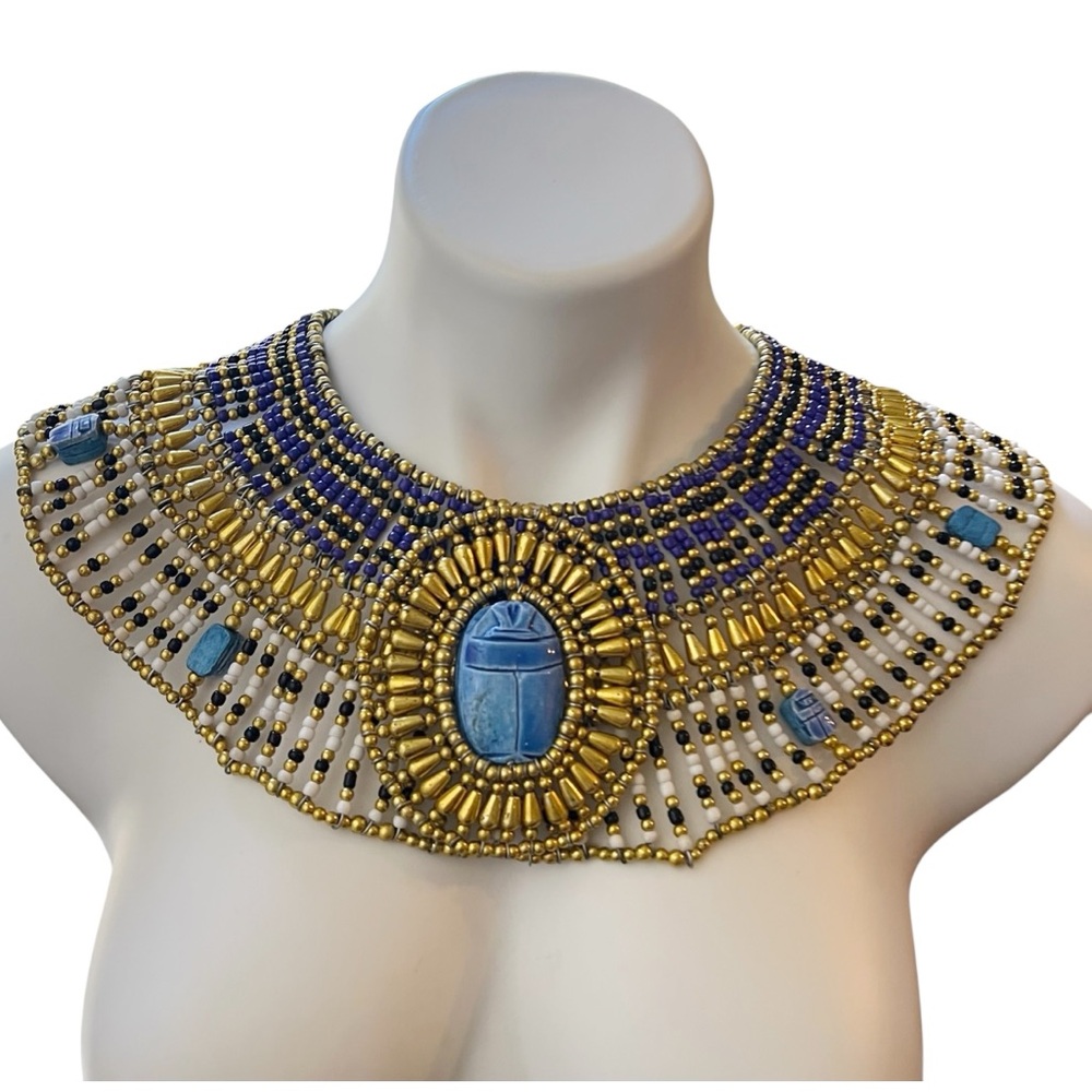 Ancient Egyptian Revival Beaded Scarab Collar
Necklace Handmade Statement Piece - Picture 5 of 13